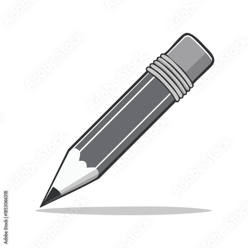 Illustration of a black and grey pencil with eraser for drawing and writing