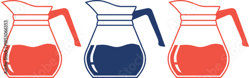 Coffee carafe pots set in flat outline style representing hot beverage service cafe equipment vector illustration