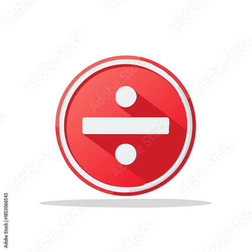 Red division symbol icon for mathematic operation representing simple math and education