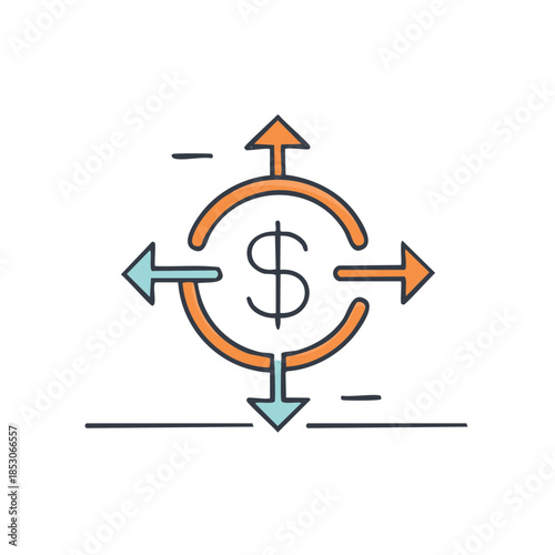 Money Flow Illustration. Dollar Sign with Circle and Arrows. Finance and Business.