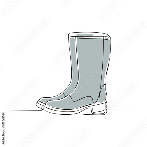 Continuous Line Illustration of a Pair of Rain Boots