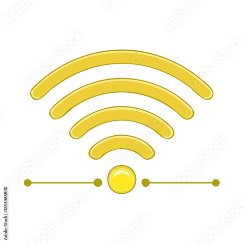 Golden Wifi Symbol Broadcasts Digital Connection with Circular Design on White Background