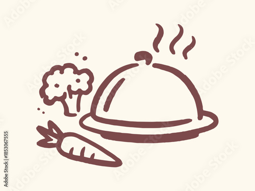 Serving Cloche With Vegetables Doodle Outline Vector Illustration