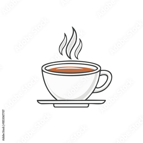 Hot beverage, coffee cup or tea cup with steam on saucer - isolated vector clip art