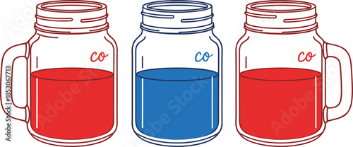 Modern Mason Jar Mug Vector Set with Cold Beverage Liquid for Cafe Branding and Juice Bar Menu Design