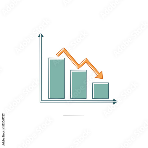 Downward Trend Chart Illustration with Bars and Arrow Signifying Decrease Business and Finance Data