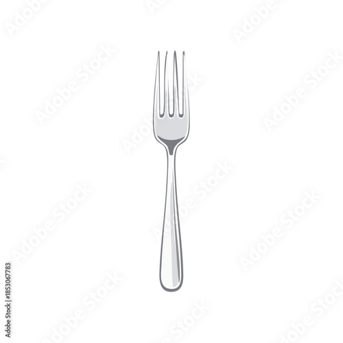 Silver fork isolated against white backdrop for dining. Metal fork utensil for eating food in restaurant or kitchen for meal. Flatware single object illustration.