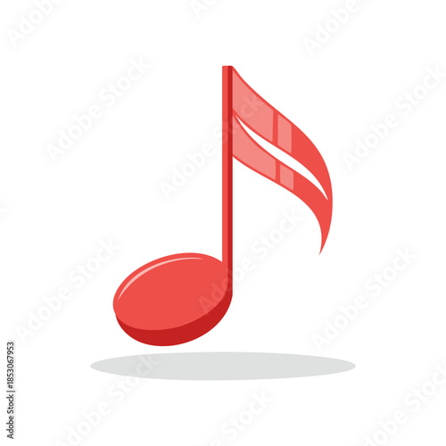 Red Musical Note Illustration Single Eighth Note Symbol Melody Design Vector Icon