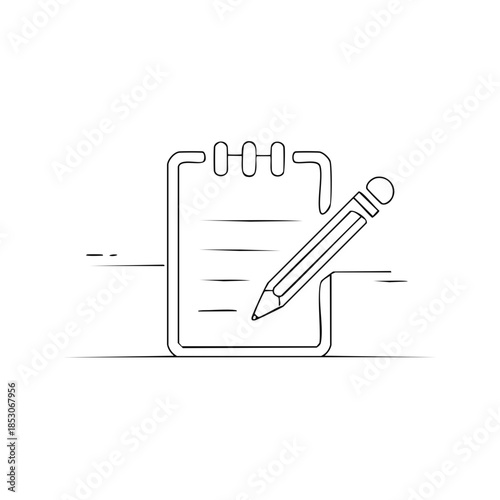Outline of a notepad with lines and a pencil, representing taking notes and writing.