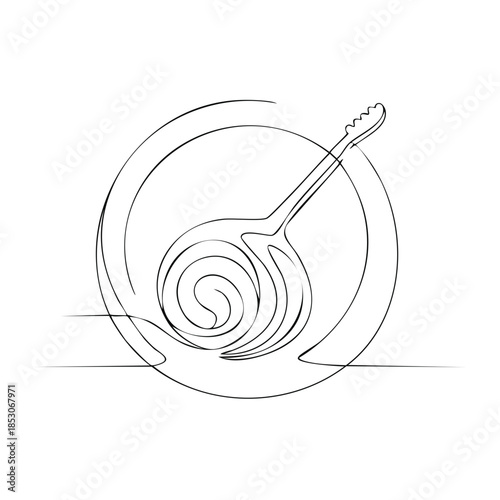 Continuous Line Art Banjo Illustration Depicting Musical Instrument Folk Sound and Decorative Circle