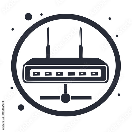 Wireless Network Router Icon Digital Connection Round Symbol