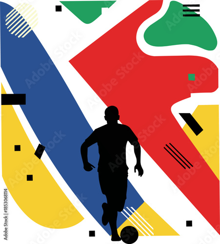 Dynamic soccer player running with the ball in a stylized background. Ideal for sports blogs, social media, and brochures.