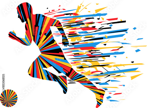 Silhouette of soccer player with abstract elements. Perfect for sports blogs, posters, or social media posts with dynamic visuals.