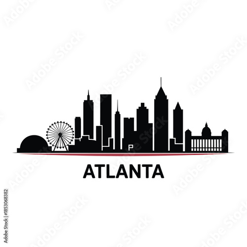 A striking black silhouette of the atlanta city skyline with its name