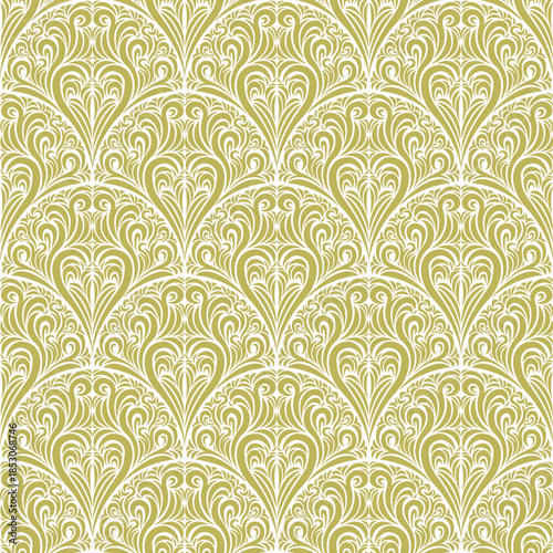 Seamless golden pattern, geometric vector design, abstract background.
