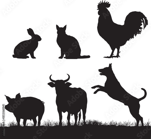 Farm animals silhouettes collection