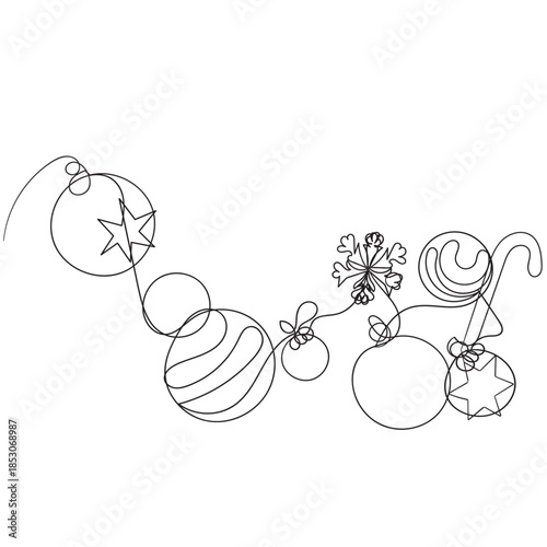 Christmas ornament cute icon symbol one line drawing continuous. Christmas decorative element minimalist art thin line illustration