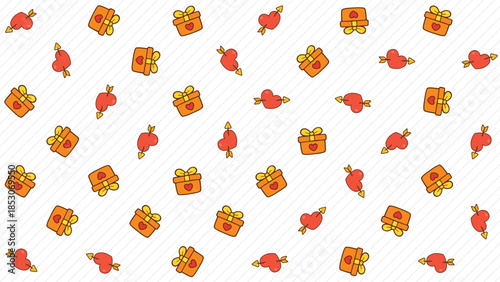 Seamless festive pattern with colorful gift boxes and balloons in playful flat style. Perfect for birthday celebrations, party backgrounds, wrapping paper, kids design, and cheerful modern branding.