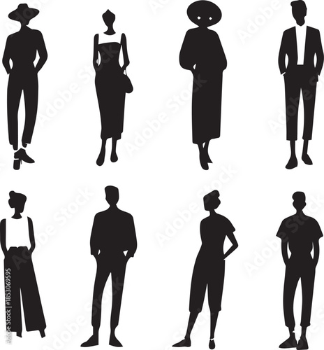 Male and female set Standing silhouettes vector isolated on white background
