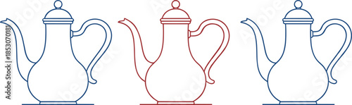 Elegant Vintage Coffee and Teapot Line Art Vector Set for Classic Cafe Menu and Kitchen Decor Branding