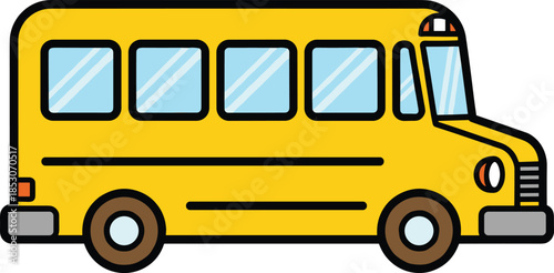 Yellow school bus cartoon icon representing student transportation education commute and safe travel flat vector illustration
