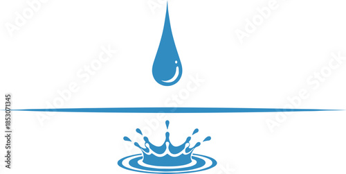 Blue water drop splash illustration symbolizing purity hydration liquid motion and clean minimal environmental concept design