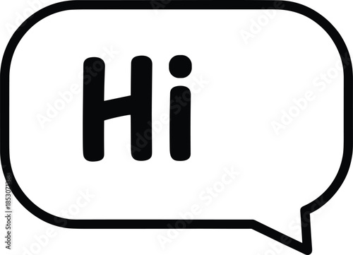 Simple chat bubble icon with hi text representing greeting message conversation communication in minimal black and white style