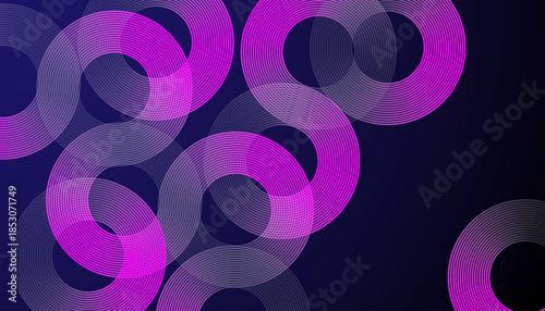 Abstract Neon Circular Line Art Background on Dark Surface. Vector illustration. 