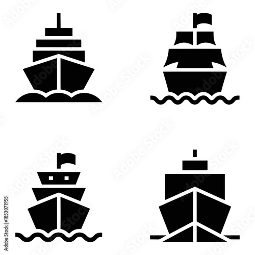 set of silhouettes of ship icons