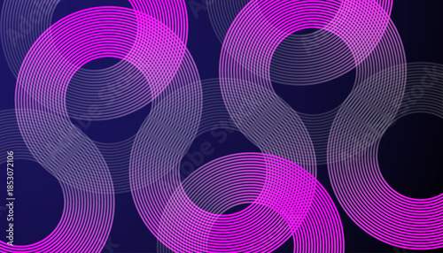 Abstract Neon Circular Line Art Background on Dark Surface. Vector illustration. 
