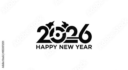 Bold new year 2026 typography with festive elements a striking black silhouette