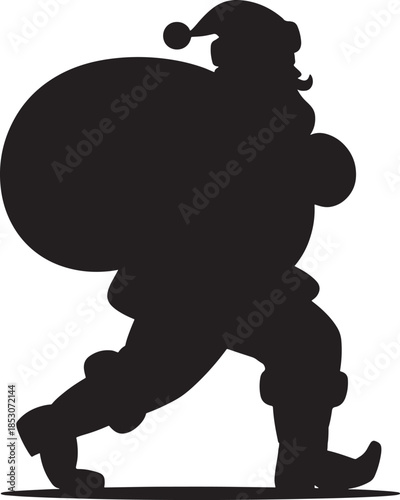Santa Claus carrying sack silhouette