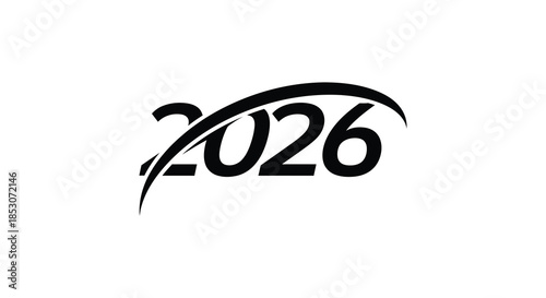 Stylized design featuring the year 2026 in a dynamic flowing black silhouette