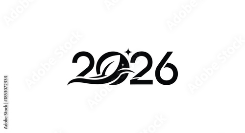 Stylized representation of the year 2026 with decorative swirls and a unique silhouette