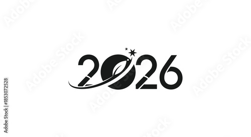 Bold new year design featuring the year 2026 in a dynamic artistic silhouette