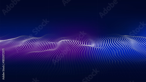 3D Big Data Wave, abstract technology visualization background. Blue and purple particle waves. Vector illustration.