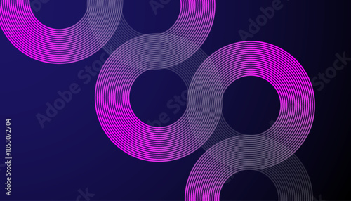 Abstract Neon Circular Line Art Background on Dark Surface. Vector illustration. 