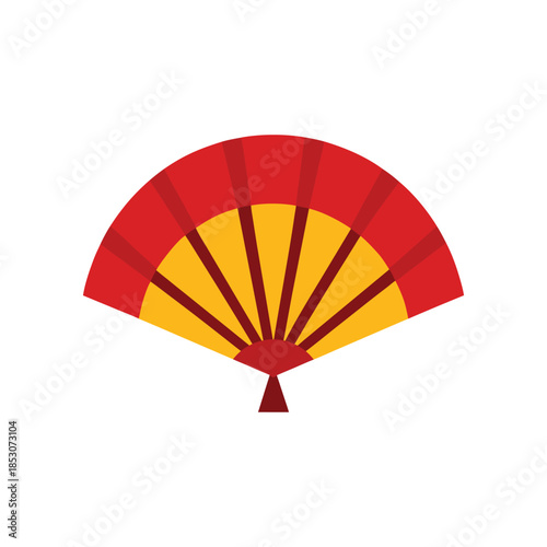 Traditional Chinese folding fixed fan colorful cultural line art design vector illustration
