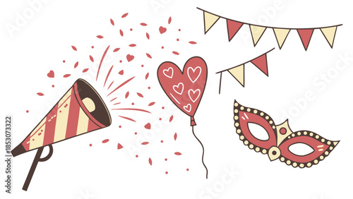 Carnival Accessories Vibrant Red Celebration White Background Party Favors