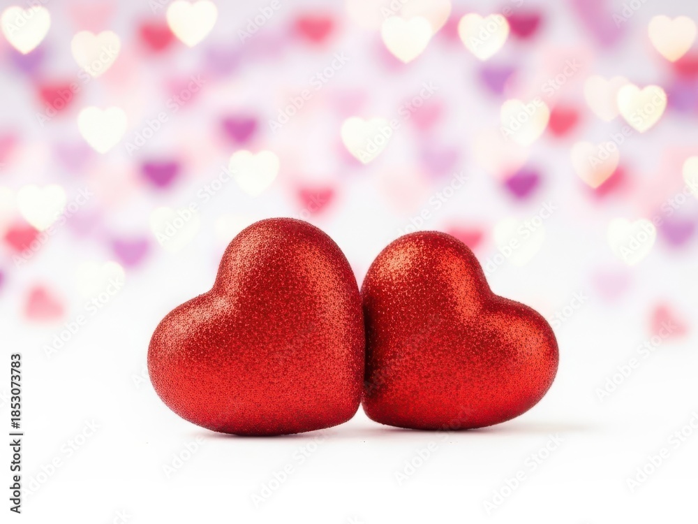 Obraz premium Two red heart shapes isolated on white background