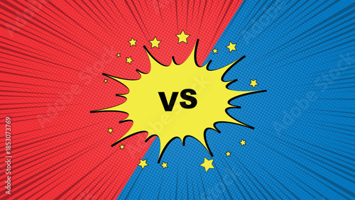 Comic Style Versus Background with Red and Blue Halves