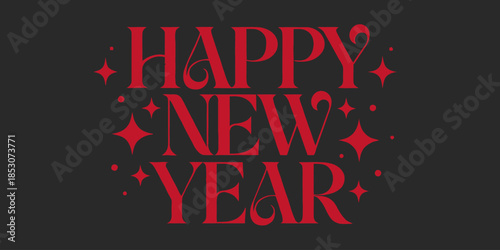 Happy New Year celebration with red text on black background