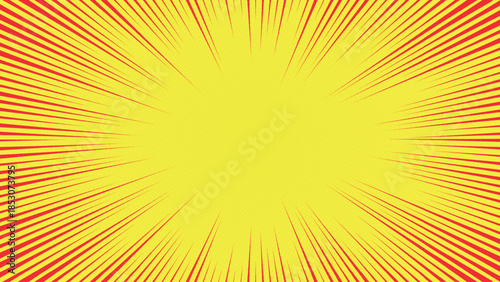 Comic Style Yellow Burst Background with Red Speed Lines
