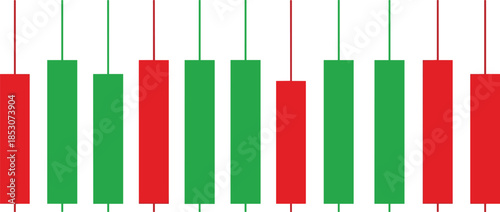 Stock market candlestick chart with red and green candles representing price movement, trends, and trading activity