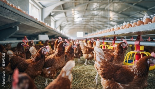 Chickens Roaming in Modern Poultry Farm with Egg Production