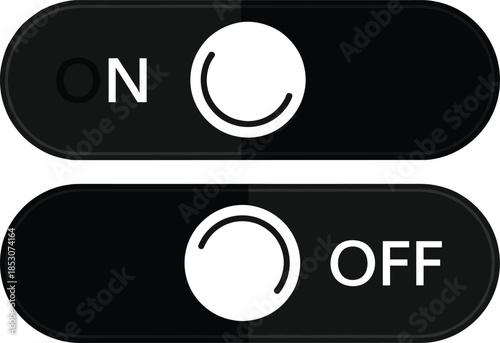 On and off toggle switch icons in dark mode style for settings controls and user interface design