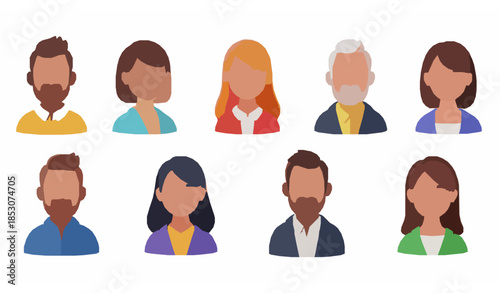 3D cartoon people portrait vector set with happy men and women isolated on white