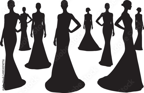 silhouettes of women wearing beautiful long dresses