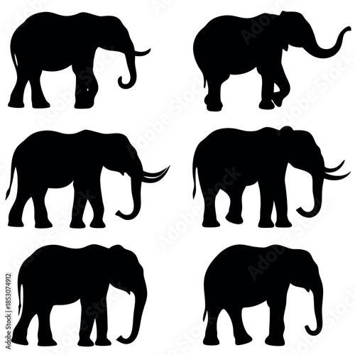 set of elephants silhouettes