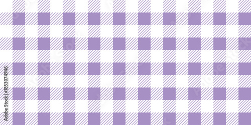 Purple Gingham Checkered Pattern. Textile design of textured plaid. Checkered fabric pattern swatch for print, tartan, gift wrap, textiles, checkered background for tablecloth. Stripes crossed